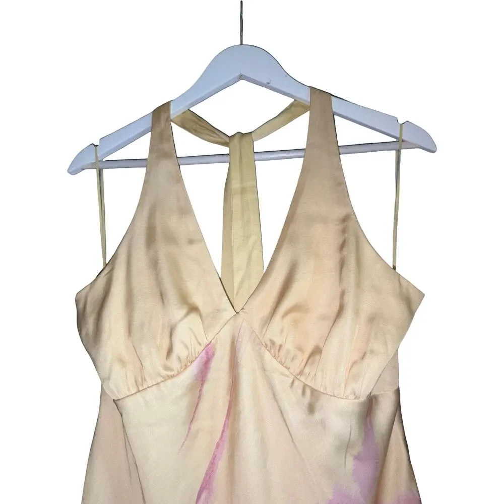 Abercrombie A&F Julia Slip Halter Maxi Dress Yellow Pink Floral NWOT Sz M Petite